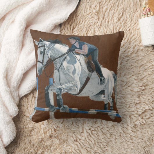 美しいハンターまたはジャンパーのブラウンの馬の枕 クッション (ブランケット)
