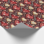 美しいハートと花のヴィンテージ ラッピングペーパー (角)
