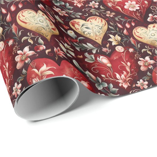 美しいハートと花のヴィンテージ ラッピングペーパー (ロールコーナー)