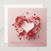 美しいハートのペーパーフラワー バレンタイン シーズンカード (正面/裏面)