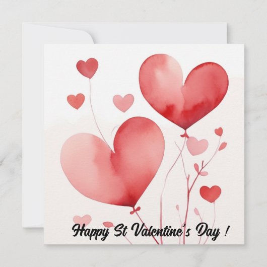 美しいハートの水彩花バレンタイン シーズンカード (正面)