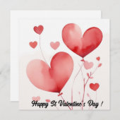 美しいハートの水彩花 バレンタイン シーズンカード (正面/裏面)