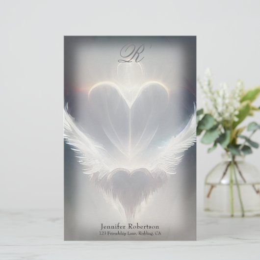 美しいハートエンジェルウィングズモノグラム文房具 便箋 (スタンド正面)