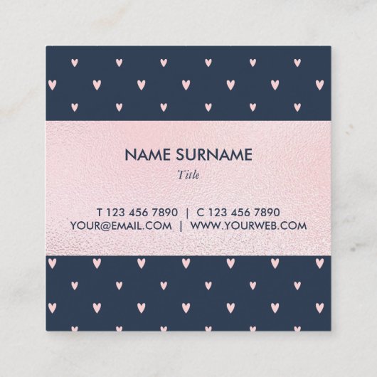 美しいハートパターンPinkGoldの正方形の名刺 スクエア名刺 (裏面)