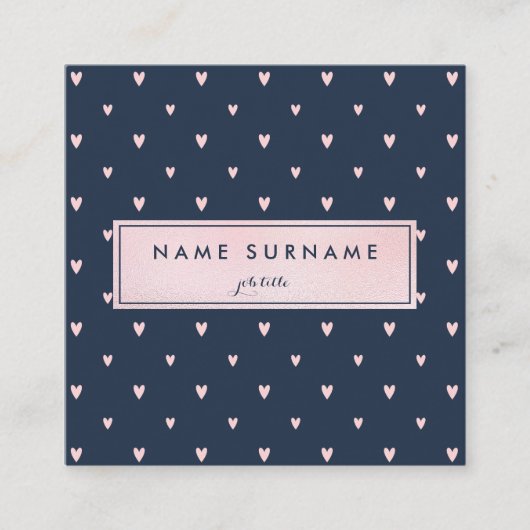 美しいハートパターンPinkGoldの正方形の名刺 スクエア名刺 (正面)