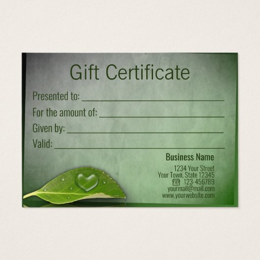 美しいハート状の水滴葉ギフトカード (裏面)