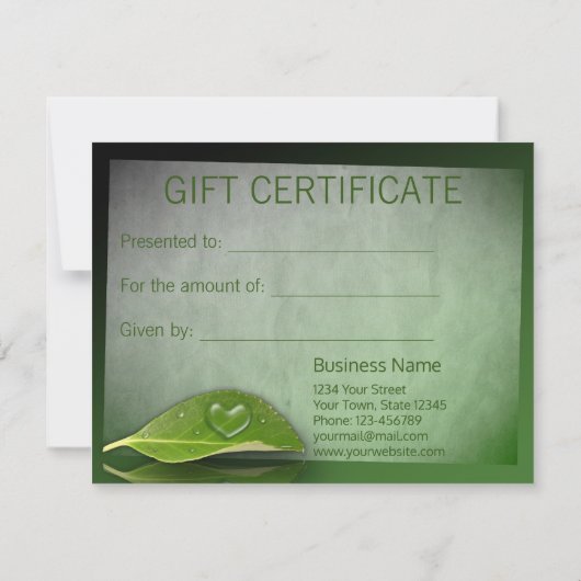 美しいハート状の水滴葉ギフトカード (裏面)
