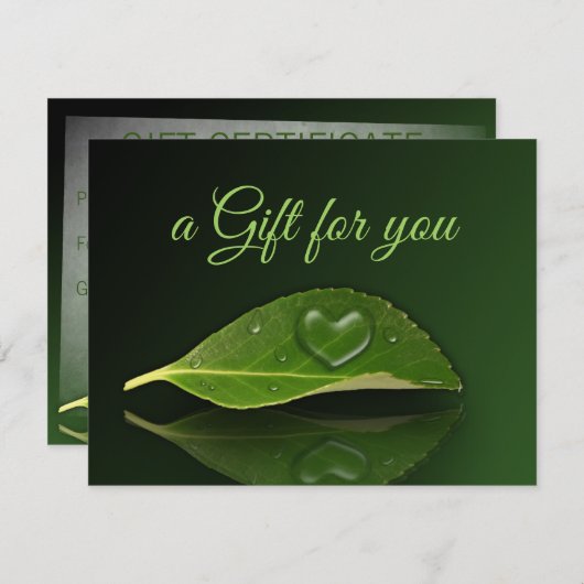 美しいハート状の水滴葉ギフトカード (正面/裏面)