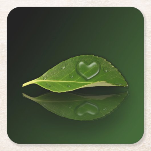 美しいハート状の水滴 スクエアペーパーコースター (正面)