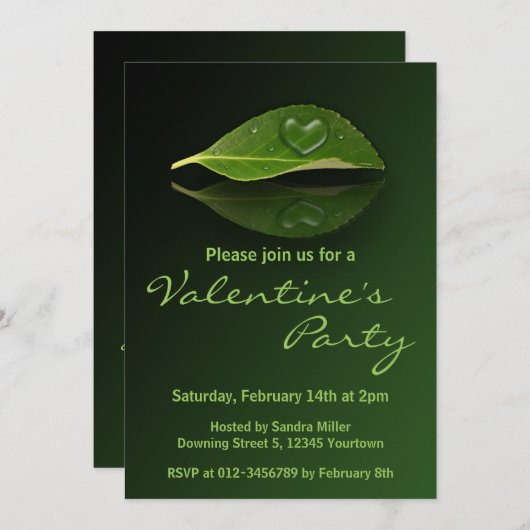 美しいハート状の水滴 招待状 (正面/裏面)