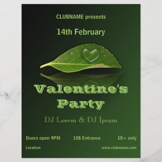 美しいハート状の葉パーティー上の水滴 チラシ (正面)