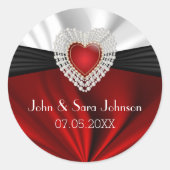 美しいハート結婚ズインレッドサテンクラシックラウンド ラウンドシール (正面)