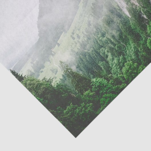 美しいバイエルンのドイツ霧の森の山 薄葉紙 (詳細)