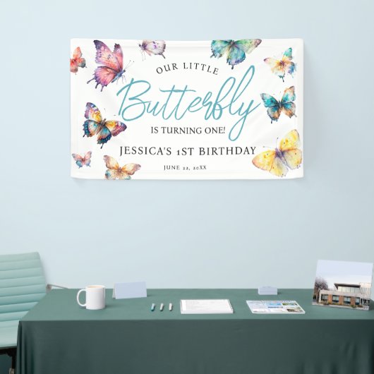 美しいバタフライウォーターカラーガールズ誕生日 横断幕 (トレードショー)