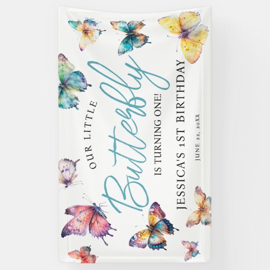 美しいバタフライウォーターカラーガールズ誕生日 横断幕 (縦)