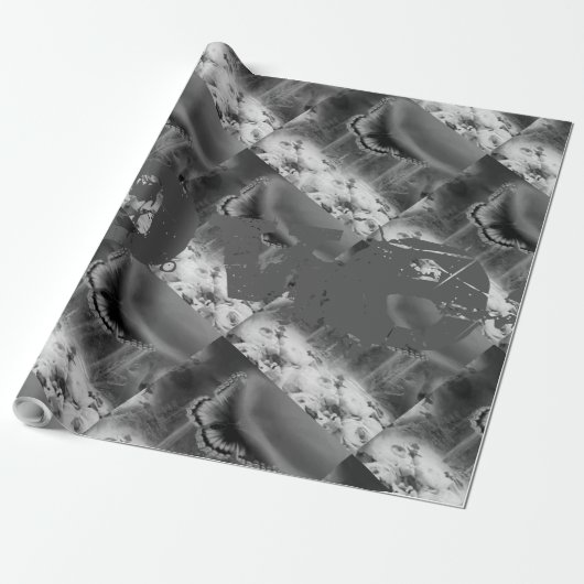 美しいバタフライグレーブラックラッピング紙 ラッピングペーパー (アンロールド)