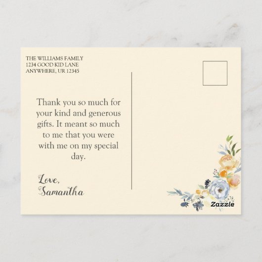 美しいバタークリームの花の聖体拝領感謝カード ポストカード (裏面)