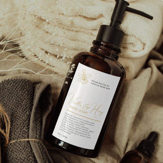 美しいバニラフラワー金ゴールド白手洗いラベル ワインラベル