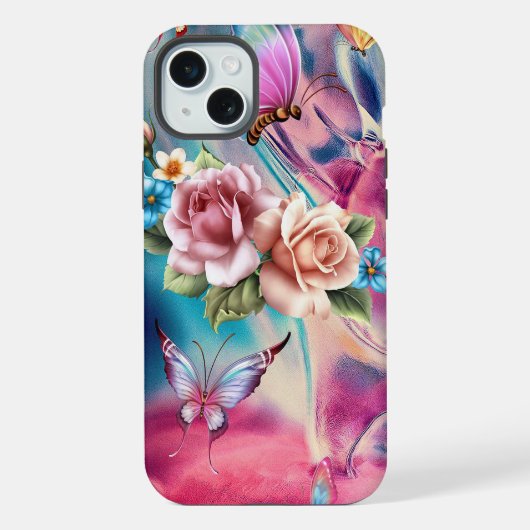 美しいバラと蝶々 iPhoneケース (裏面)
