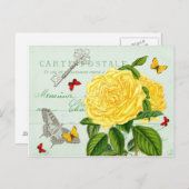 美しいバラと蝶の葉書 ポストカード (正面/裏面)