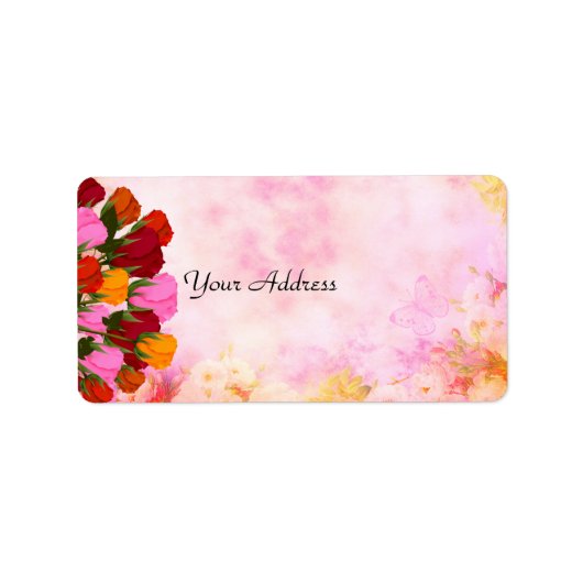 美しいバラと蝶住所 シール (正面)