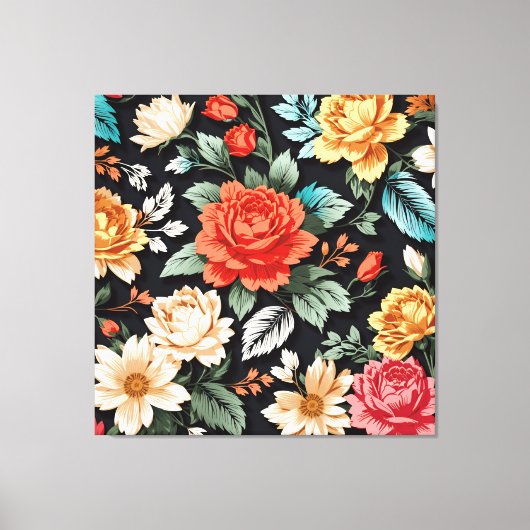 美しいバラと黒の背景アート キャンバスプリント (正面)