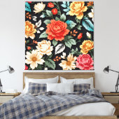 美しいバラと黒の背景アート キャンバスプリント (インサイチュ (寝室))