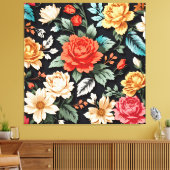 美しいバラと黒の背景アート キャンバスプリント (インサイチュ (リビング))