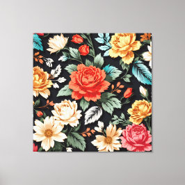 美しいバラと黒の背景アート キャンバスプリント