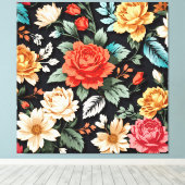 美しいバラと黒の背景アート キャンバスプリント (インサイチュ (ウッドフロア))
