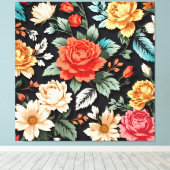 美しいバラと黒の背景アート キャンバスプリント (インサイチュ (ウッドフロア))