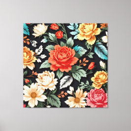 美しいバラと黒の背景アート キャンバスプリント