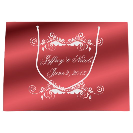 美しいバラのエレガントなサテンの結婚式 ラージペーパーバッグ (正面)