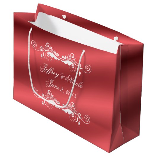 美しいバラのエレガントなサテンの結婚式 ラージペーパーバッグ (正面アングル)