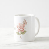 美しいバラのピンクの蝶 コーヒーマグカップ (正面右)