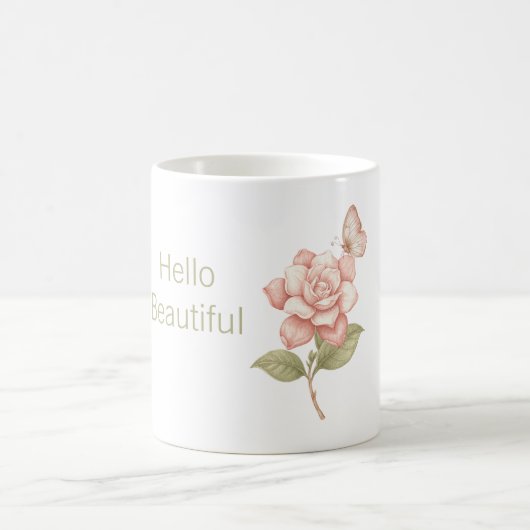 美しいバラのピンクの蝶 コーヒーマグカップ (中央)