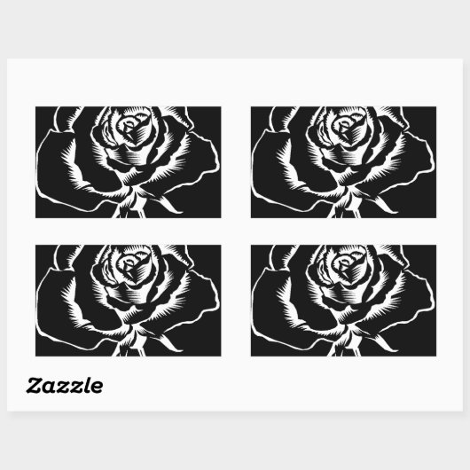 美しいバラの白黒 長方形シール (シート)