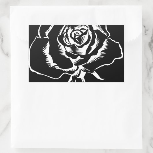 美しいバラの白黒 長方形シール (バッグ)