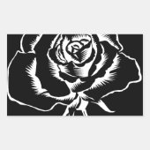 美しいバラの白黒 長方形シール (正面)