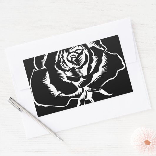 美しいバラの白黒 長方形シール (封筒)