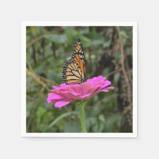 美しいバラの花の上のモナーク蝶 スタンダードカクテルナプキン (正面)