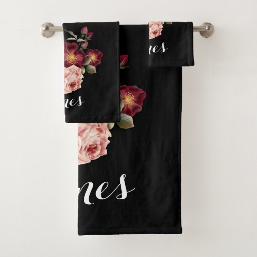 美しいバラの黒モノグラムのなタオルセット バスタオルセット (インサイチュ)