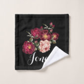 美しいバラの黒モノグラムのなタオルセット バスタオルセット (ウォッシュタオル)