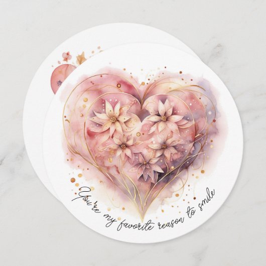 美しいバラカラー水彩ハート シーズンカード (正面/裏面)