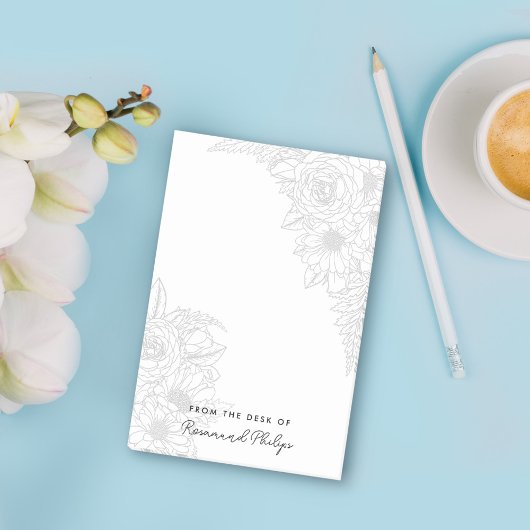 美しいバラデイジーラインアートをデスクから ポストイット