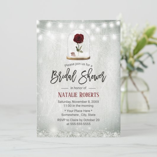 美しいバラドームウィンターフローラブライダルシャワー 招待状 (スタンド正面)