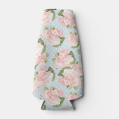 美しいバラパターンと青い水玉模様 ボトルクーラー (正面)