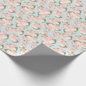 美しいバラパターンと青い水玉模様 ラッピングペーパー (角)