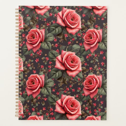 美しいバラパターンのブック プランナー手帳 (正面)
