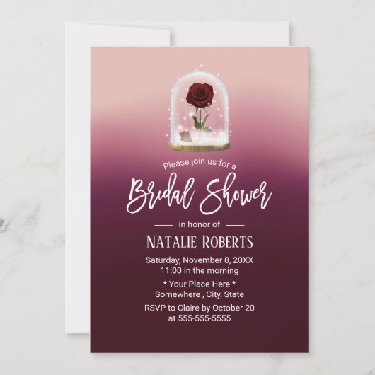 美しいバラフラワードームフェアリーテールブライダルシャワー 招待状 (正面)